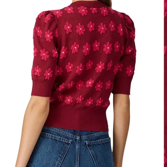 Kate Spade Marker Floral Knit Sweater Blouse w/ Pink & Red Floral Design- Medium - Picture 2 of 7